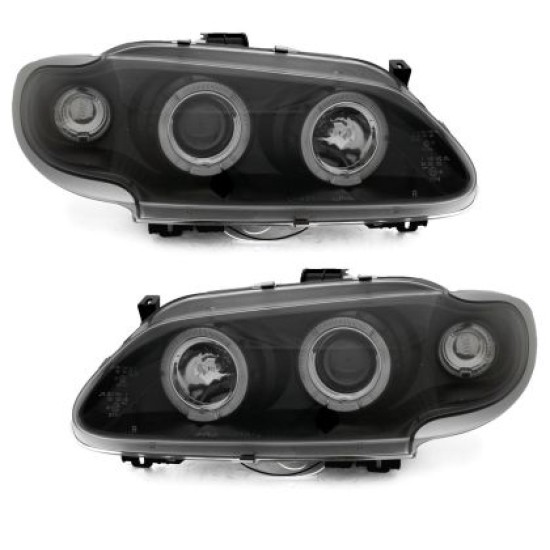 Φανάρια εμπρός angel eyes για Renault Megane / Renault Scenic 3/5 πορτο (1996-1999) - μαύρα , με λάμπες (Η1) - σετ 2τμχ.