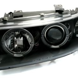 Φανάρια εμπρός angel eyes για Seat Leon /Toledo (1999-2004) - μαύρα , με λάμπες (Η1) - σετ 2τμχ.