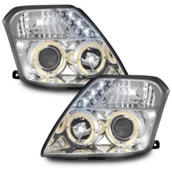 Φανάρια εμπρός angel eyes με led για Citroen C2 (2003-2008) - chrome , με λάμπες (Η1) - σετ 2τμχ.