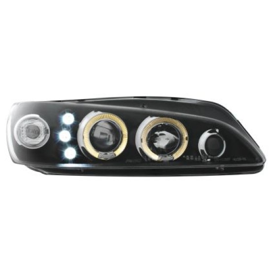 Φανάρια εμπρός angel eyes για Peugeot 306 (1997-2000) , μαύρα , με λάμπες (Η1) - σετ 2τμχ.