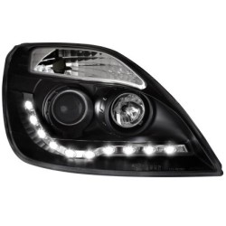 Φανάρια εμπρός led για Ford Fiesta (2002-2005) - μαύρα , με λάμπες (Η1) - σετ 2τμχ.