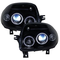 Φανάρια εμπρός angel eyes για Renault Clio I (1996-1998) - μαύρα , με λάμπες (Η1) - σετ 2τμχ.