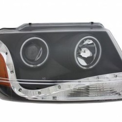 Φανάρια εμπρός για Jeep Grand Cherokee (1999-2005) - μαύρα , με λάμπες (Η1) - σετ 2τμχ.