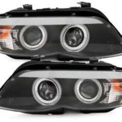 Φανάρια εμπρός angel eyes για BMW X5 (2003-2007) - μαύρα , με λάμπες (Η1) - σετ 2τμχ.