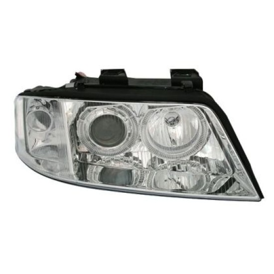 Φανάρια εμπρός angel eyes για Audi A6 (2001-2003) - για εργοστασιακά xenon - chrome , χωρίς λάμπες (D2S/Η7) - σετ 2τμχ.