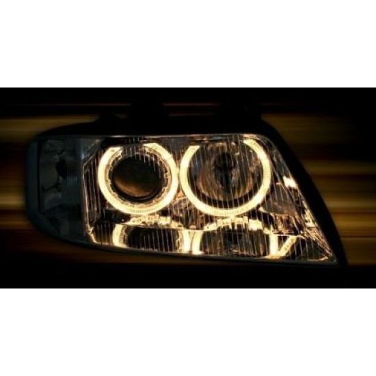 Φανάρια εμπρός angel eyes για Audi A6 (2001-2003) - για εργοστασιακά xenon - chrome , χωρίς λάμπες (D2S/Η7) - σετ 2τμχ.