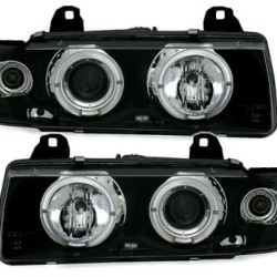 Φανάρια εμπρός angel eyes για BMW E36 (1991-1999) 2d coupe - μαύρα , με λάμπες (Η1) - σετ 2τμχ.