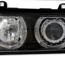 Φανάρια εμπρός angel eyes για Bmw E36 (1991-2000) 2d coupe - μαύρα , με λάμπες (Η7) - σετ 2τμχ.
