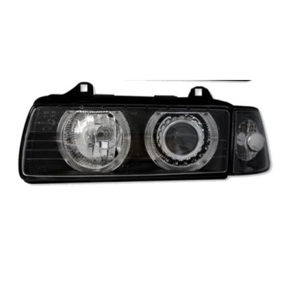 Φανάρια εμπρός angel eyes για Bmw E36 (1991-2000) 2d coupe - μαύρα , με λάμπες (Η7) - σετ 2τμχ.