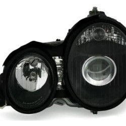 Φανάρια εμπρός για Mercedes W210 E-Class (1999-2001) μαύρα , με λάμπες (Η1) - σετ 2τμχ.