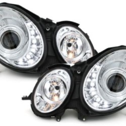 Φανάρια εμπρός led για Mercedes W211 E-Class (2002-2006) chrome , χωρίς λάμπες (Η7) - σετ 2τμχ.