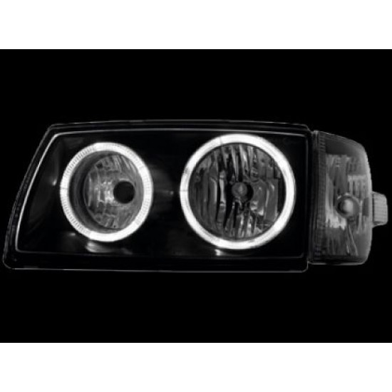 Φανάρια εμπρός angel eyes για Vw Transporter T4 (1997-2003) , μαύρα , χωρίς λάμπες (Η7) - σετ 2τμχ.
