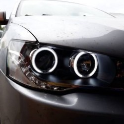 Φανάρια εμπρός led angel eyes για Mitsubishi Lancer (2008-2013) - μαύρα , με λάμπες (Η1) - σετ 2τμχ.