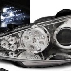 Φανάρια εμπρός angel eyes για Peugeot 206 - χρωμίου με led , με λάμπες (Η1) - σετ 2τμχ.