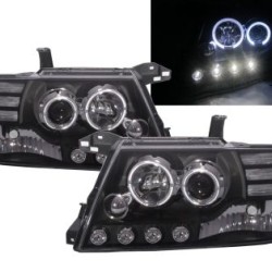 Φανάρια εμπρός angel eyes για Mitsubishi Pajero (2001-2006) - μαύρα , με λάμπες (Η1) - σετ 2τμχ.