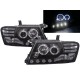 Φανάρια εμπρός angel eyes για Mitsubishi Pajero (2001-2006) - μαύρα , με λάμπες (Η1) - σετ 2τμχ.