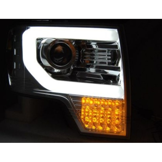 Φανάρια εμπρός για Ford F150 (2008-2014) - χρωμίου , με λάμπες (Η1) - σετ 2τμχ.