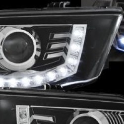 Φανάρια εμπρός led για Mitsubish L200 (2006+) - μαύρα , με λάμπες (Η1) - σετ 2τμχ.