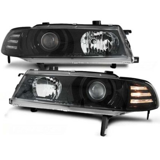 Φανάρια εμπρός angel eyes για Honda Prelude (1992-1995) - μαύρα , με λάμπες (Η7) - σετ 2τμχ.