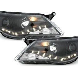 Φανάρια εμπρός led για Vw Tiguan (2007-2011) , black , με λάμπες (Η1) - σετ 2τμχ.