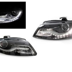 Φανάρια εμπρός με DRL led για Audi A4 B8 (2007-2011) -μαύρα , χωρίς λάμπες (Η7) - σετ 2τμχ.