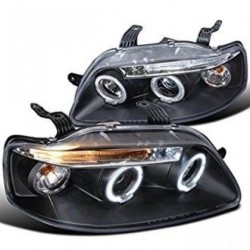 Φανάρια εμπρός led angel eyes για Chevrolet Aveo (2003-2006) - μαύρα , με λάμπες (Η1) - σετ 2τμχ.