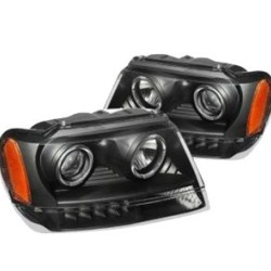 Φανάρια εμπρός led angel eyes για Jeep Grand Cherokee (1999-2005) - μαύρα , με λάμπες (Η1) - σετ 2τμχ.