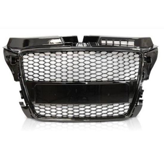Μάσκα με βάση για σήμα για Audi A3 (2008-2013) - RS-Look μαύρη  γυαλιστερή