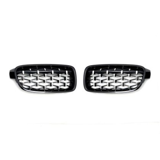 Μάσκα για BMW F30 (2011+) - γυαλιστερή - Diamond Design - χρωμίου/μαύρη - 2τμχ.