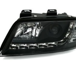 Φανάρια εμπρός για Audi A6 με φώτα ημέρας (1997-2001) / Allroad 1999-2005 - μαύρα , με λάμπες (Η1) - σετ 2τμχ.