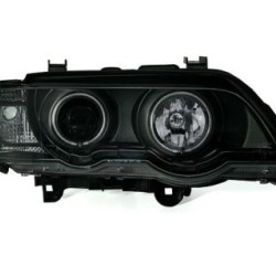 Φανάρια εμπρός με φώτα ημέρας και angel eyes για BMW X5 (1999-2003) - μαύρα , με λάμπες (Η1) - σετ 2τμχ.