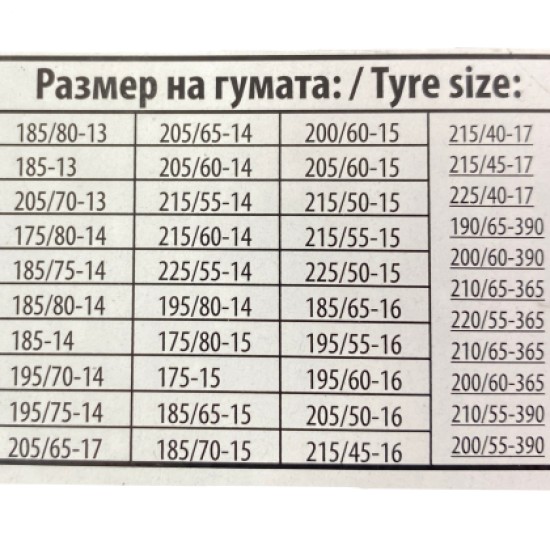 Αντιολισθητικές αλυσίδες (μέγεθος 80) για 13'', 14'', 15'' , 16'' ζάντες - σετ 2τμχ.