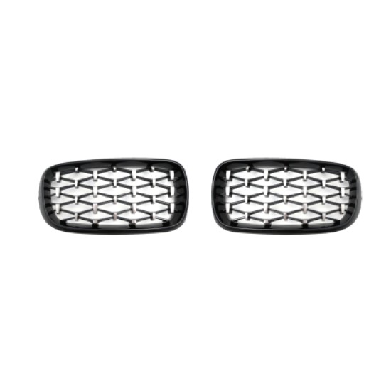Μάσκα για BMW X5 F15 / X6 F16  (2013+) - γυαλιστερή - Diamond design χρωμίου/μαύρη - 2 τμχ.