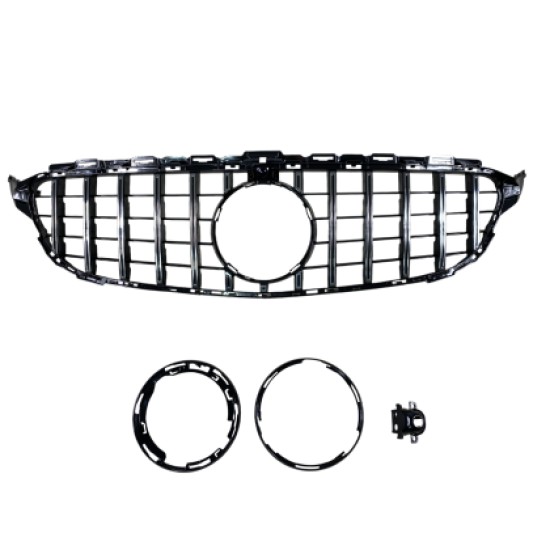 Μάσκα για Mercedes W205 C-class (2014-2021) chrome/black - GT