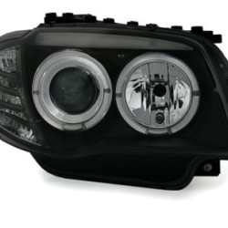 Φανάρια εμπρός angel eyes για BMW E87/Ε81 (2004-2011) - μαύρα , με λάμπες (Η1) - σετ 2τμχ.