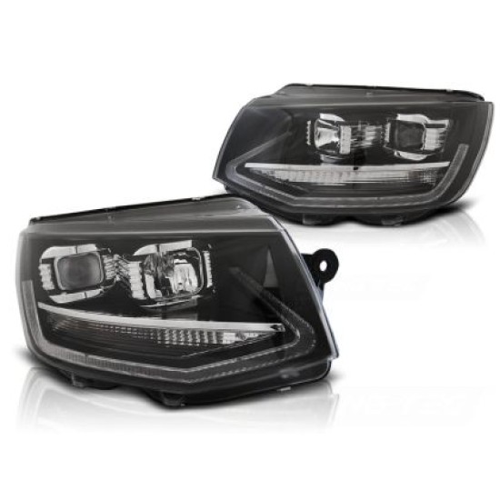 Φανάρια εμπρός led για Vw Transporter T6 (2015-2019) , μαύρα με DRL, με λάμπες (Η7/H1) - σετ 2τμχ.