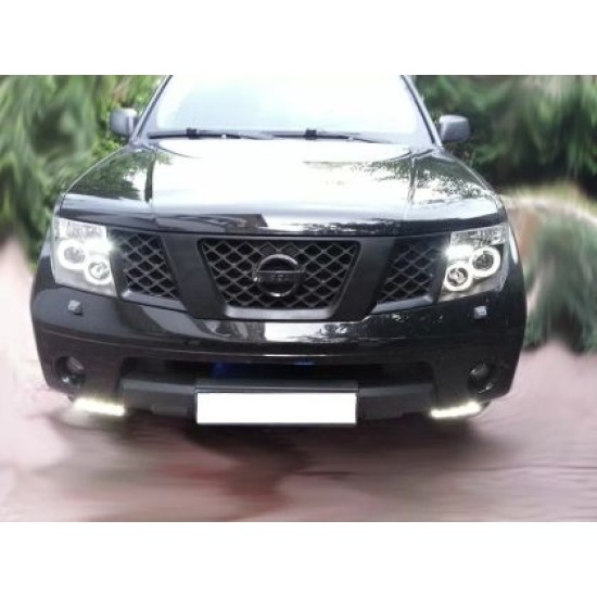 Φανάρια εμπρός led angel eyes για Nissan Navara / Pathfinder (2005-2009) - chrome , με λάμπες (Η1) - σετ 2τμχ.