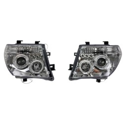 Φανάρια εμπρός led angel eyes για Nissan Navara / Pathfinder (2005-2009) - chrome , με λάμπες (Η1) - σετ 2τμχ.