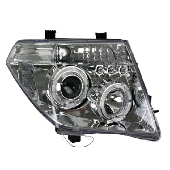 Φανάρια εμπρός led angel eyes για Nissan Navara / Pathfinder (2005-2009) - chrome , με λάμπες (Η1) - σετ 2τμχ.