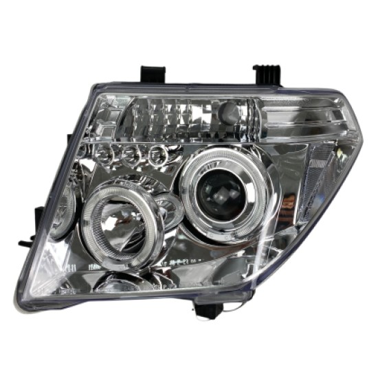 Φανάρια εμπρός led angel eyes για Nissan Navara / Pathfinder (2005-2009) - chrome , με λάμπες (Η1) - σετ 2τμχ.