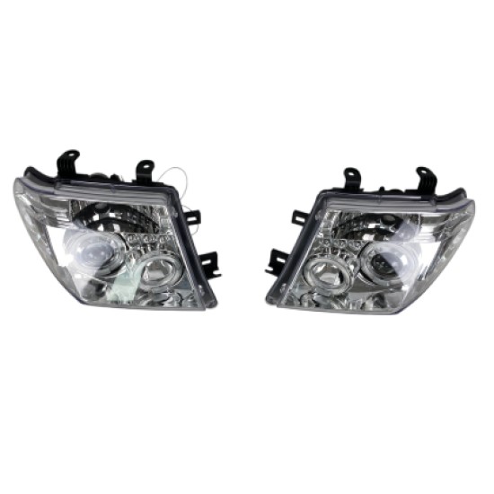 Φανάρια εμπρός led angel eyes για Nissan Navara / Pathfinder (2005-2009) - chrome , με λάμπες (Η1) - σετ 2τμχ.