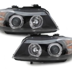 Φανάρια εμπρός angel eyes για BMW E90 (2005-2008) - CCFL μαύρα , με λάμπες (Η1) - σετ 2τμχ.