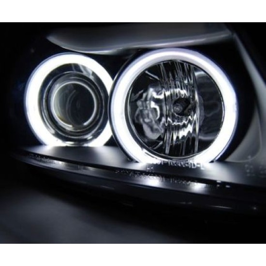 Φανάρια εμπρός angel eyes για BMW E90 (2005-2008) - CCFL μαύρα , με λάμπες (Η1) - σετ 2τμχ.
