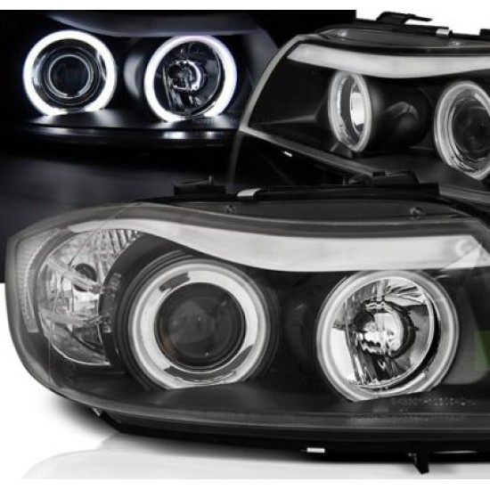 Φανάρια εμπρός angel eyes για BMW E90 (2005-2008) - CCFL μαύρα , με λάμπες (Η1) - σετ 2τμχ.