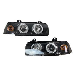 Φανάρια εμπρός angel eyes για BMW E36 (1991-1999) 4d sedan - black , με λάμπες (Η1) - σετ 2τμχ.
