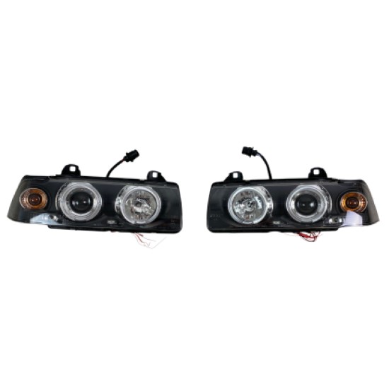 Φανάρια εμπρός angel eyes για Bmw E36 (1991-2000) 2d coupe - μαύρα , με λάμπες (Η7) - σετ 2τμχ.