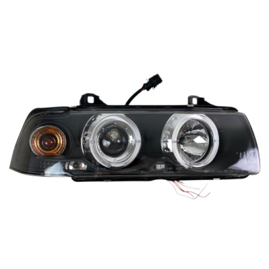 Φανάρια εμπρός angel eyes για Bmw E36 (1991-2000) 2d coupe - μαύρα , με λάμπες (Η7) - σετ 2τμχ.