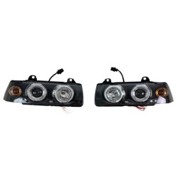 Φανάρια εμπρός angel eyes για BMW E36 (1991-1999) 2d coupe - μαύρα , με λάμπες (Η1) - σετ 2τμχ.