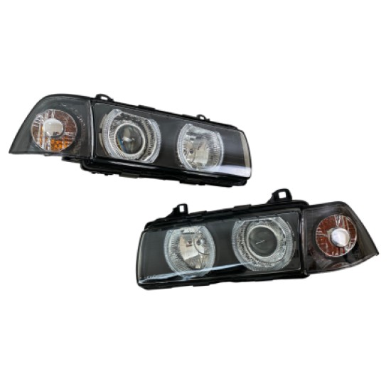 Φανάρια εμπρός angel eyes για Bmw E36 (1991-2000) 4d sedan - μαύρα , χωρίς λάμπες (Η7) - σετ 2τμχ.