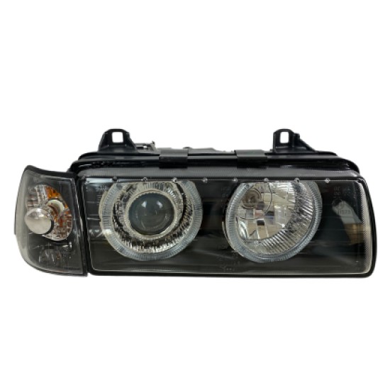 Φανάρια εμπρός angel eyes για Bmw E36 (1991-2000) 4d sedan - μαύρα , χωρίς λάμπες (Η7) - σετ 2τμχ.
